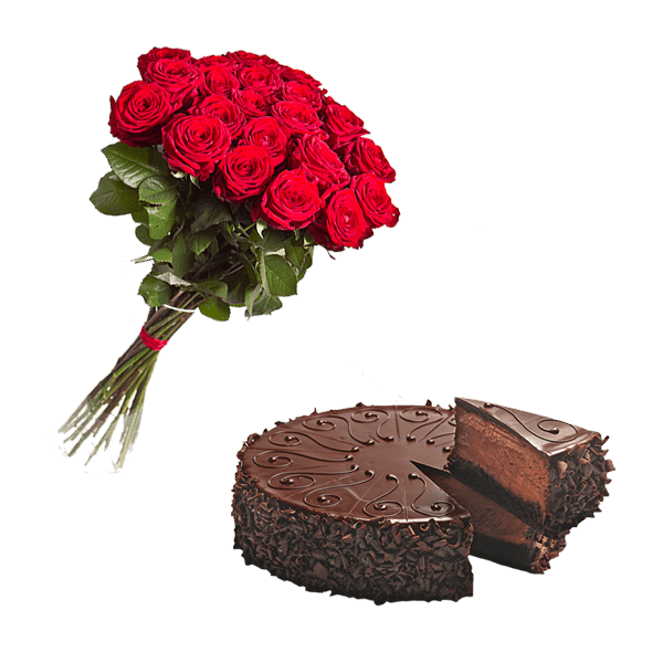 Red Roses with Chocolate Cake